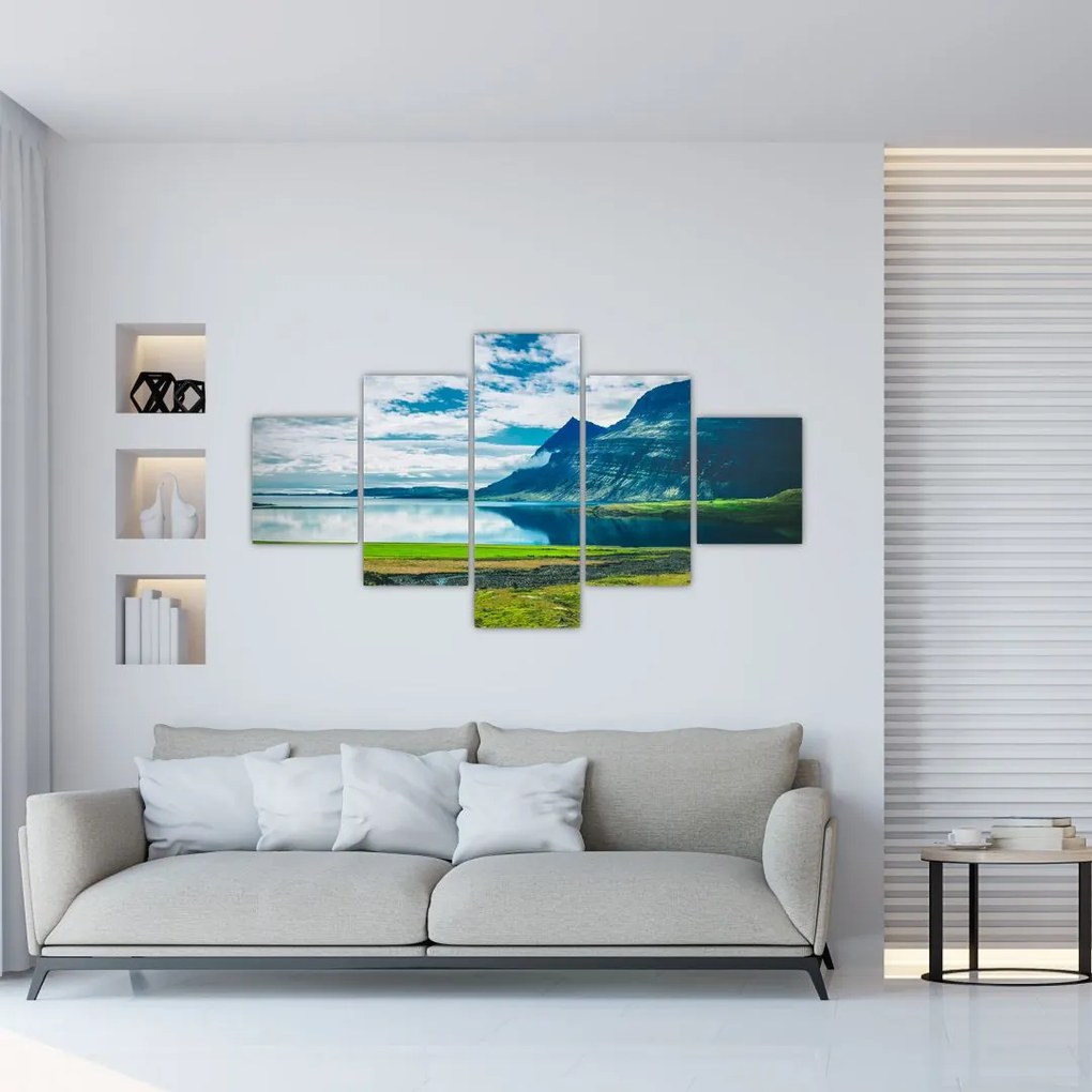 Obraz jeziora z górami (125x70 cm)