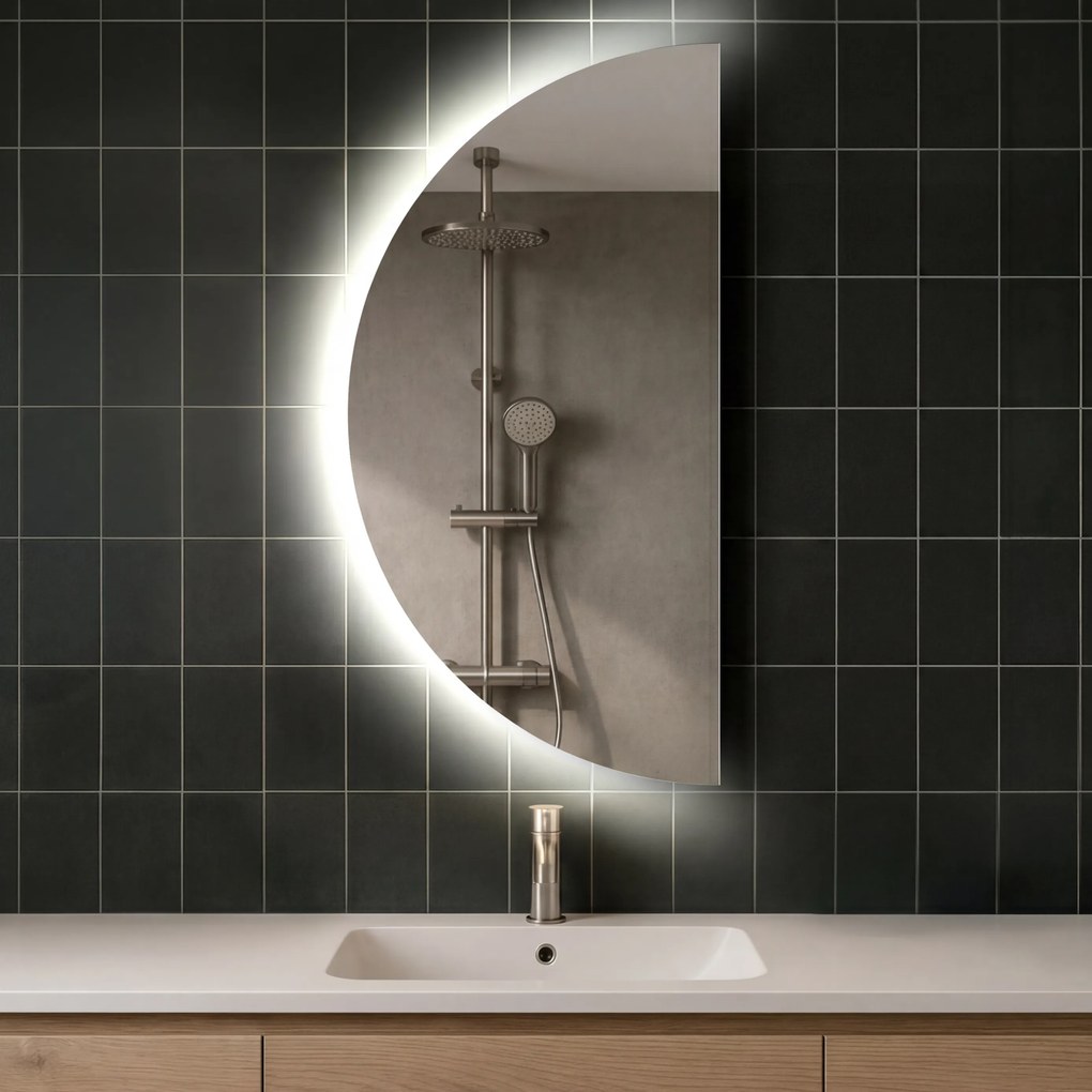 80x160 Lustro półokrągłe LED na ścianę półkole D221 | lewe