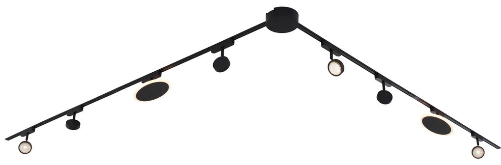 System oświetleniowy szynowy z 6 reflektorami i 2 lampami sufitowymi, czarny, 1-fazowy - Magnetic Lance Puk
