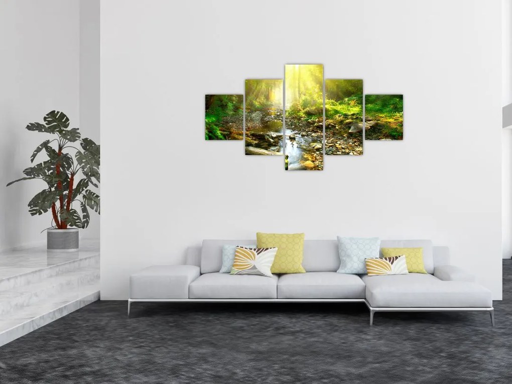 Obraz rzeki w zielonym lesie (125x70 cm)