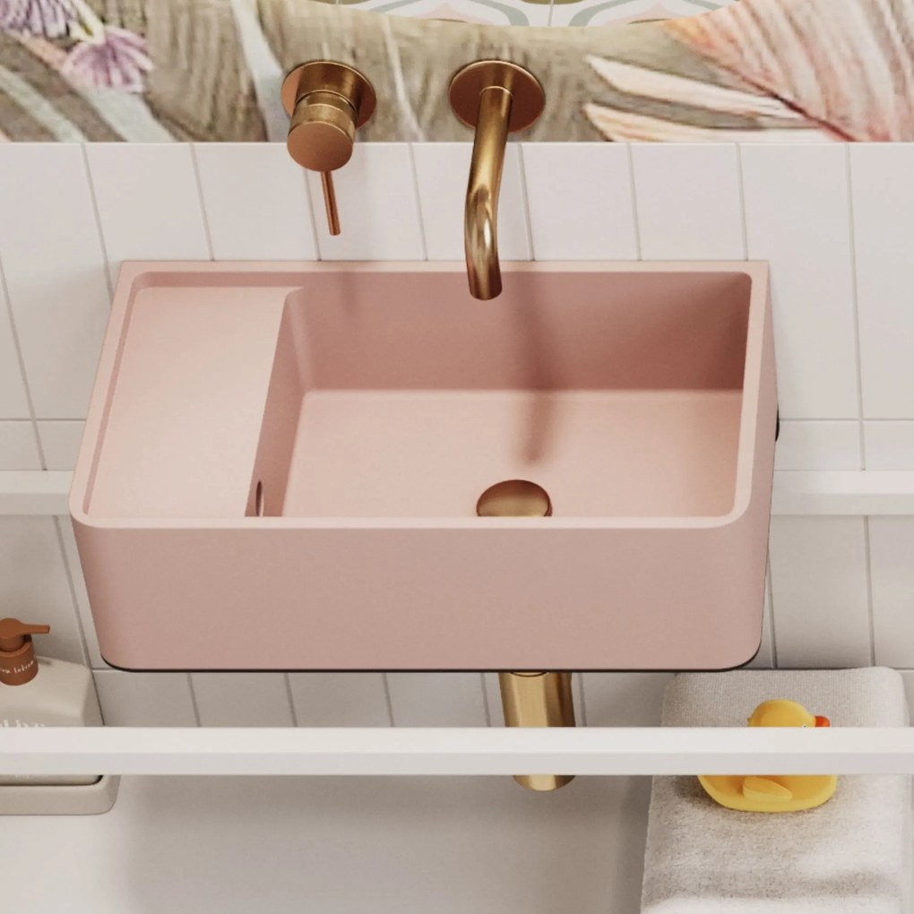 Umywalka z kamienia syntetycznego nablatowa / wisząca prostokątna różowa 43 cm x 25 cm EVELIA Pink