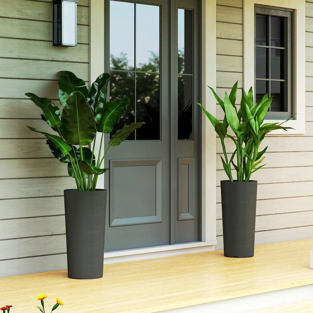 Outsunny Zestaw 2 Donic, Stosowane jedna w drugiej, Donice z Odpływem 35x35 cm, Okrągłe, Ciemnoszare | Aosom PL