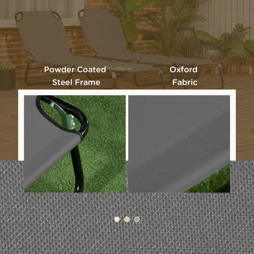 Outsunny Zestaw 2 składanych leżaków ogrodowych z 5-pozycyjnym regulowanym oparciem do 120 kg | Aosom PL