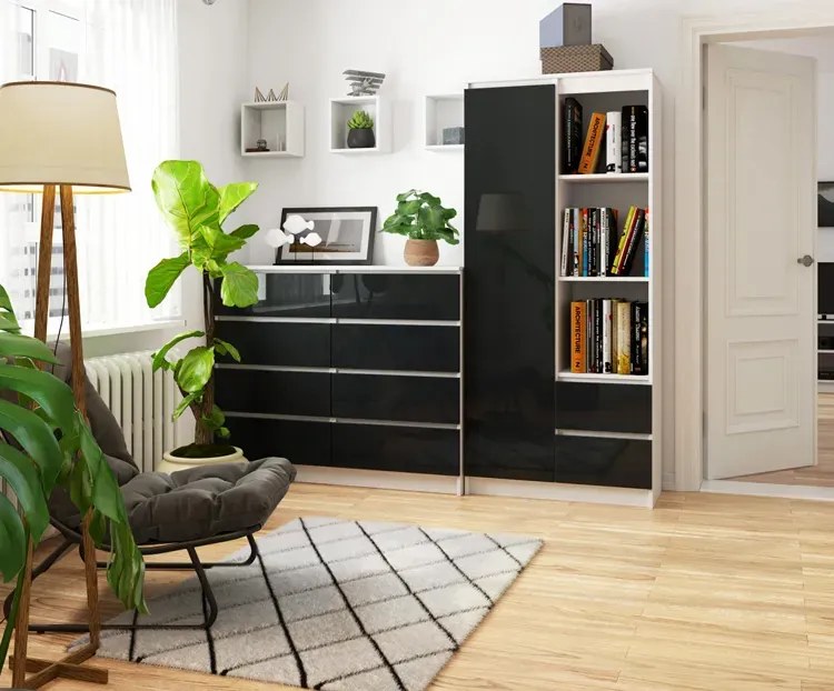 Regał biurowy z szufladami i półkami biały + grafit połysk M3-N48