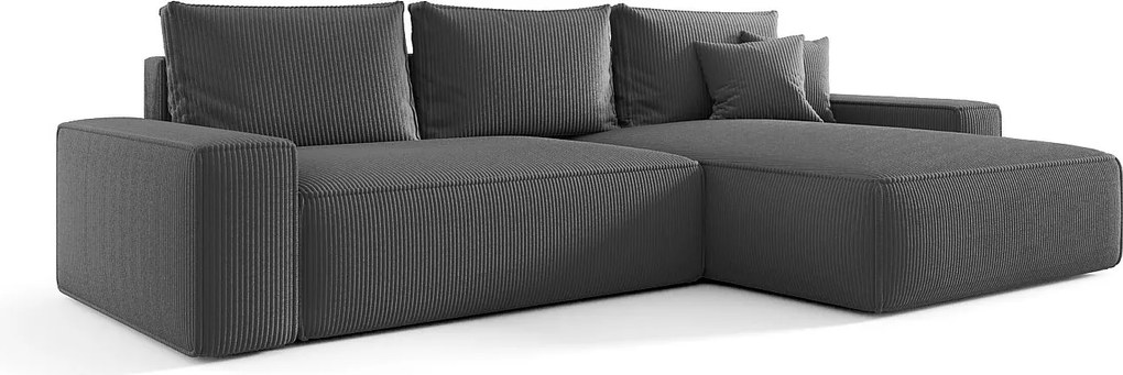 Narożnik MONA z funkcją spania POSO 60 szary prawy sofa w kształcie litery L z pojemnikiem na pościel kanapa do salonu sofa rozkładana