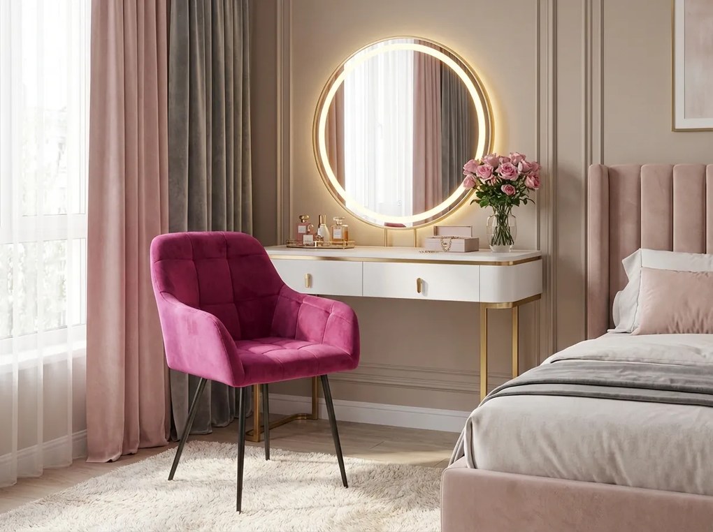 Ciemnoróżowe krzesło jadalniane LOREN VELVET z czarnymi nogami