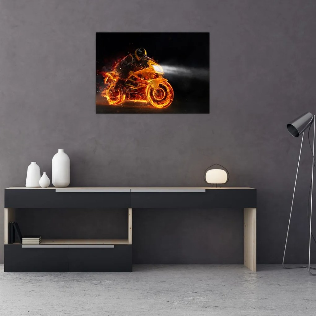 Obraz - Motocyklista z płomieniami (70x50 cm)