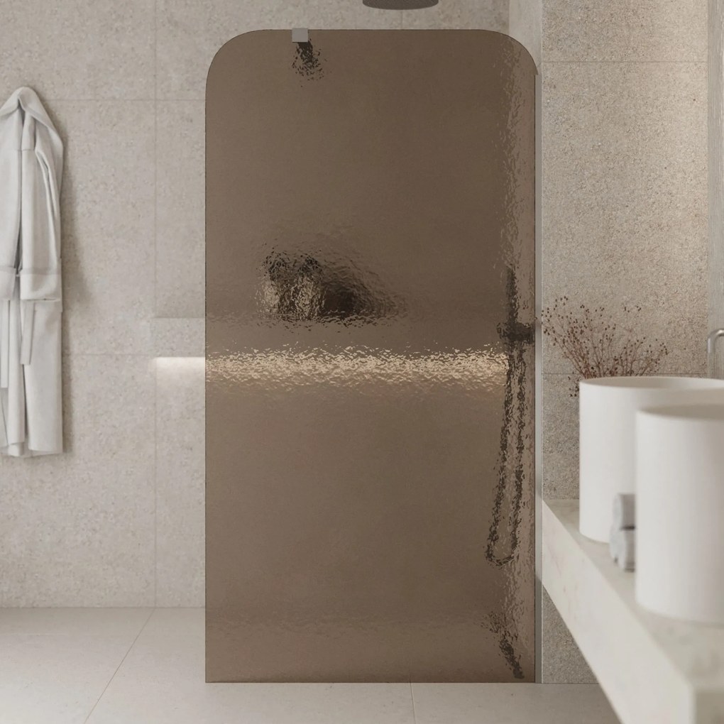 Ścianka prysznicowa WALK IN FIX artystyczna brązowa 8 mm Arte Frozen Square Brown MASSI | Różne rozmiary : Kolor profili kabiny - złoty szczotkowany, Szerokość ścianki - 120 cm, Typ montażu - WALK in FIX (Do ściany)