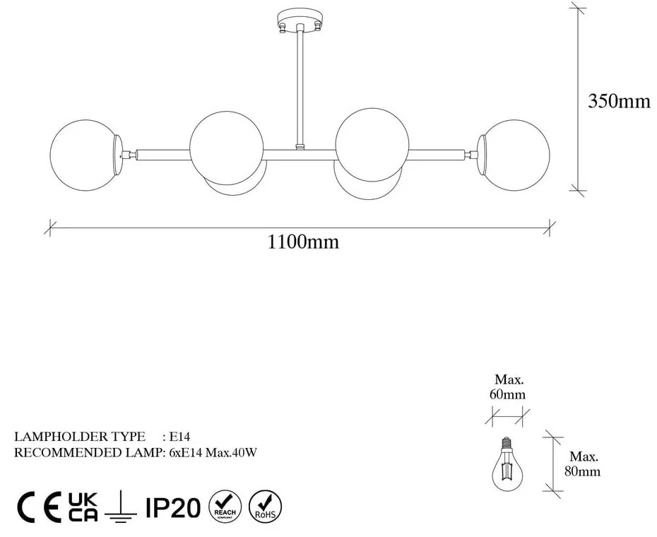 Czarno-biała lampa sufitowa ze szklanym kloszem 40x110 cm Fazli – Opviq lights