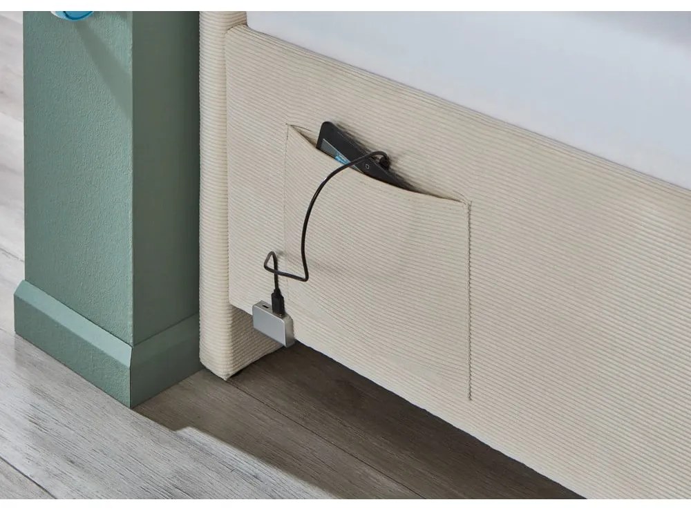 Beżowe tapicerowane łóżko dziecięce ze schowkiem ze stelażem 90x200 cm Cool – Meise Möbel