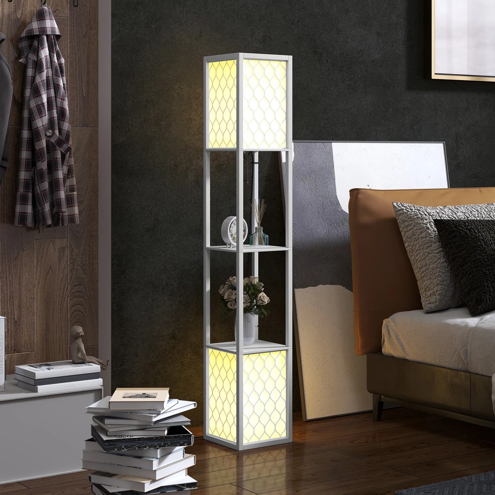 HOMCOM Lampa stojąca w nowoczesnym designie, 2 półki, łańcuszek włącznika, 26 cm x 26 cm x 156 cm, biały | Aosom PL