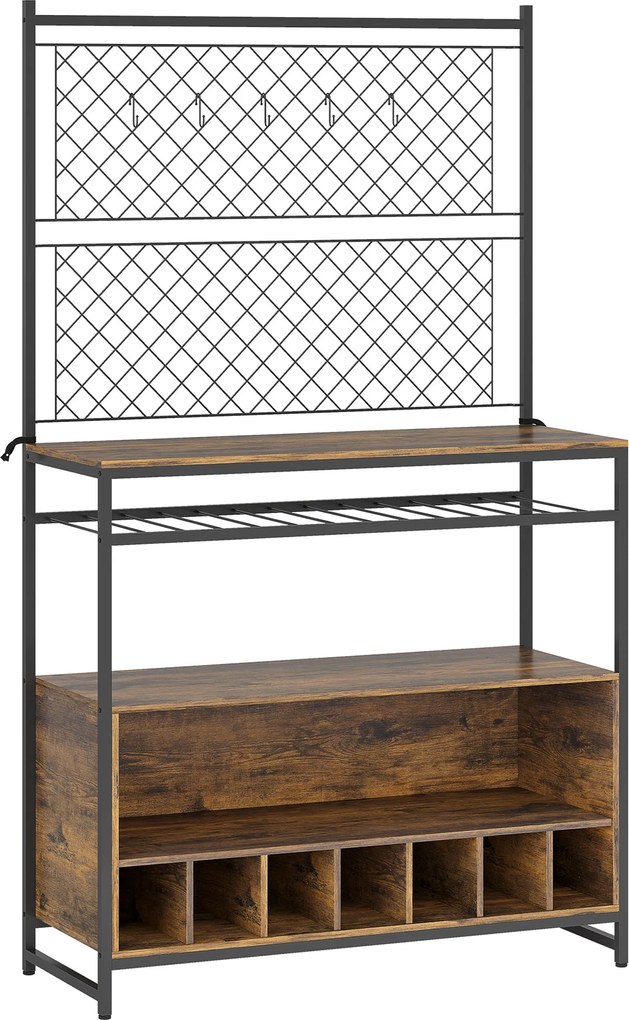 HOMCOM Regał kuchenny z blatem roboczym, panele siatkowe, 5 haczyków, szafka kuchenna na przyprawy, garnki, patelnie, brązowy