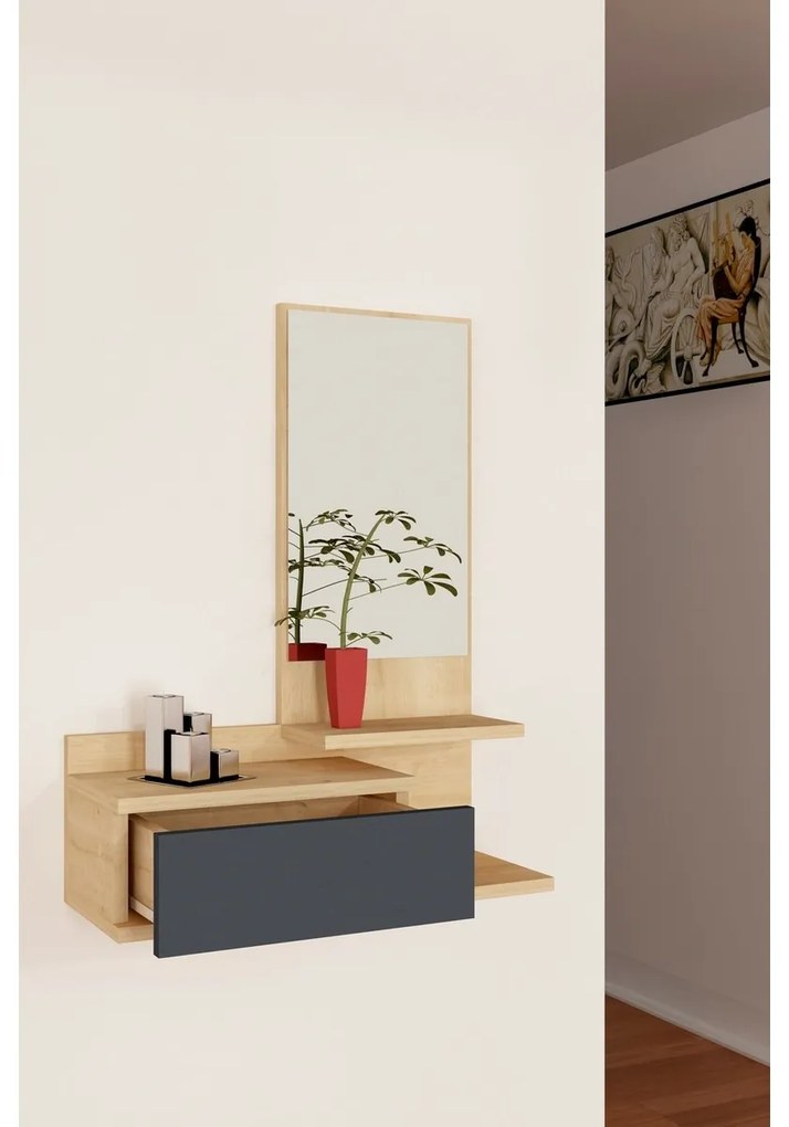 Półka ścienna z lustrem Rozella Oak and Anthracite