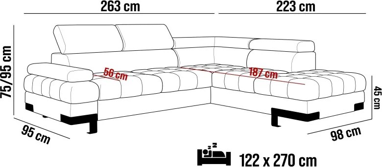 Narożnik SELVA L z funkcją spania i pojemnikiem Lewostronny w tkaninie SALVADOR 18 WERSAL
