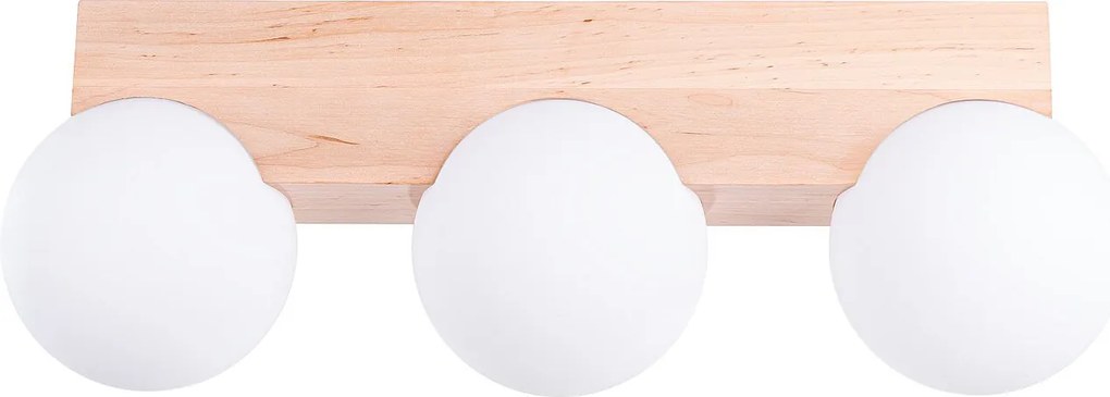 Lampa Sufitowa Nowoczesny Bulbo, Drewno/Szkło - 3 Źródło - L.46 X H.16 Cm - Naturalne Drewno/Biały