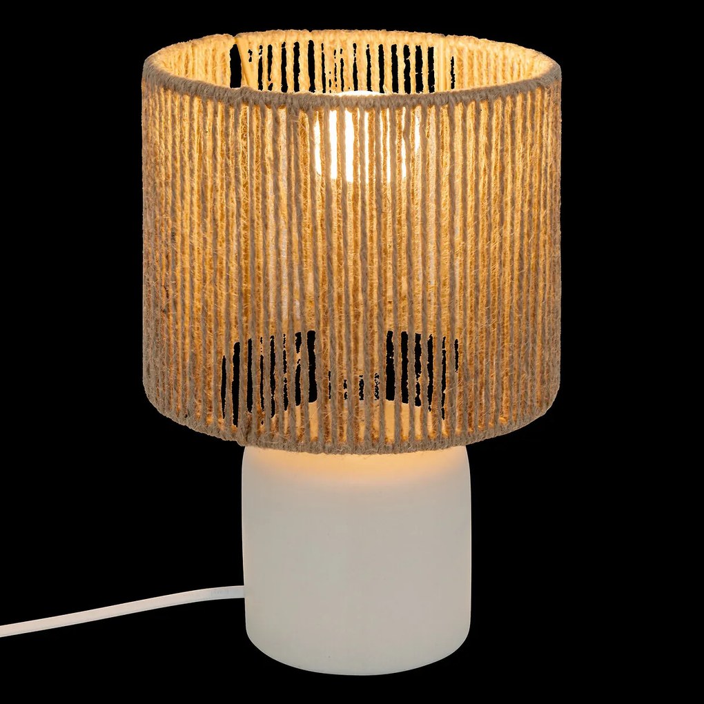 Ceramiczna lampa stołowa KOBY z plecionym kloszem, 24 cm