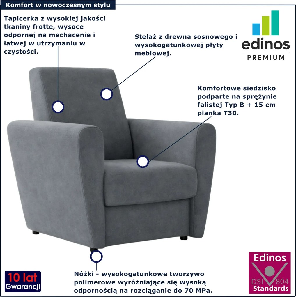 Niebieski fotel z podłokietnikami T3-E24