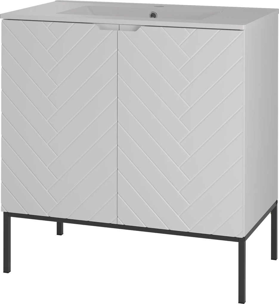 Szafka z umywalką wpuszczaną Aspen 08, biały mat/czarny, 80 cm - zestaw 3