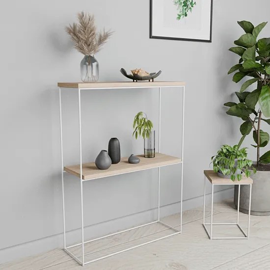 Minimalistyczna konsola pod lustro  dąb sonoma + biały  F3-H51