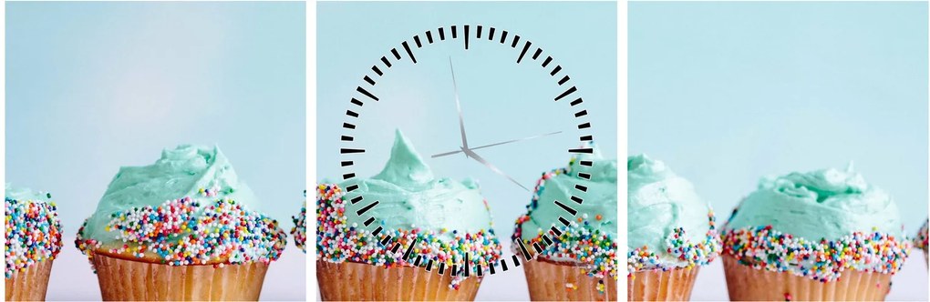 Obraz cupcakes (z zegarem) (90x30 cm)