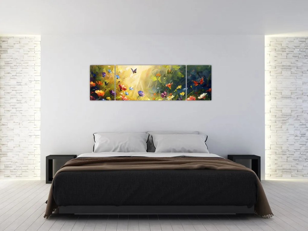 Obraz - Wiosenna łąka kwiatowa, malarstwo (170x50 cm)