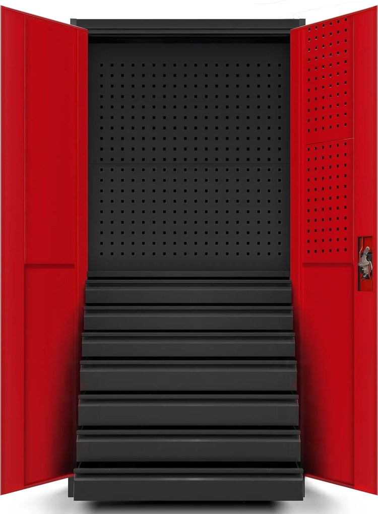 Szafa warsztatowa z szufladami Darek 92x50x185 cm antracyt/czerwony