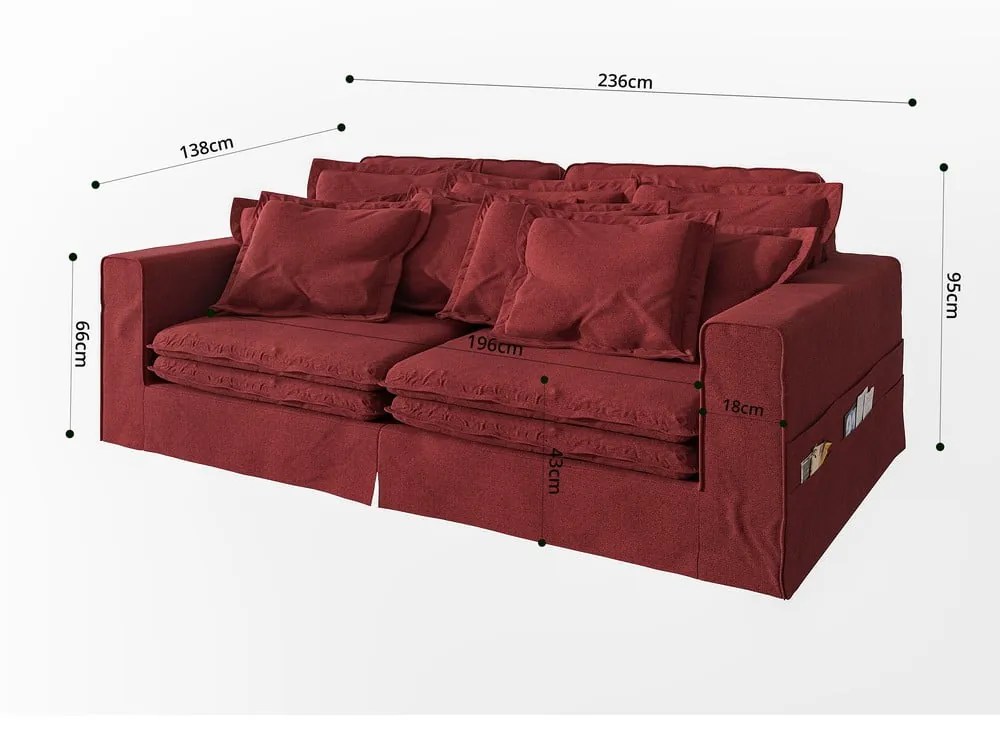 Czerwona sofa 236 cm Nora – Ropez