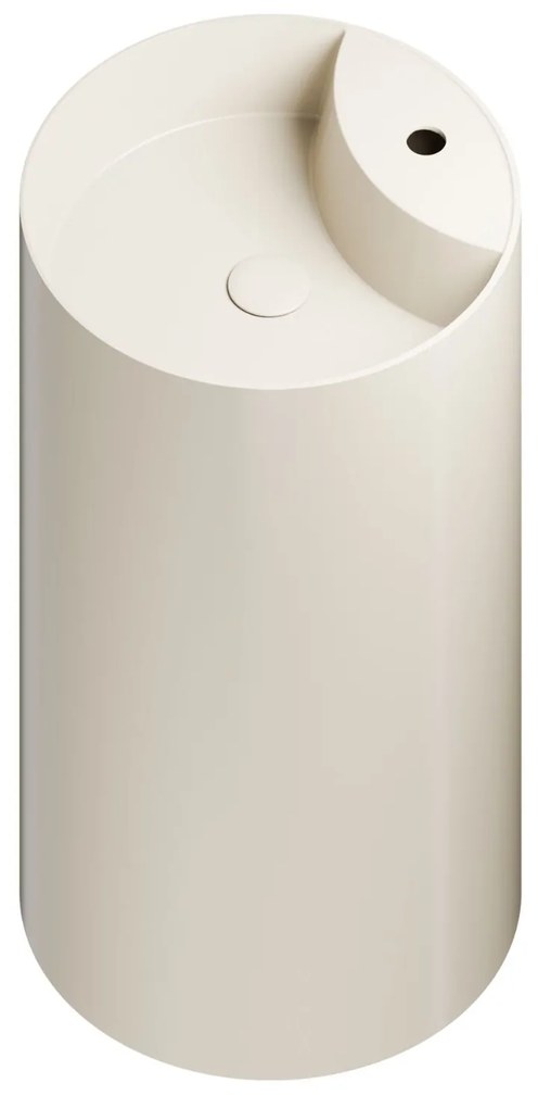 Umywalka z konglomeratu wolnostojąca okrągła beżowa błyszcząca 87 x 44 cm KALMI BEIGE GLOW z otworem na baterię : Podłączenie syfonu - Do ściany