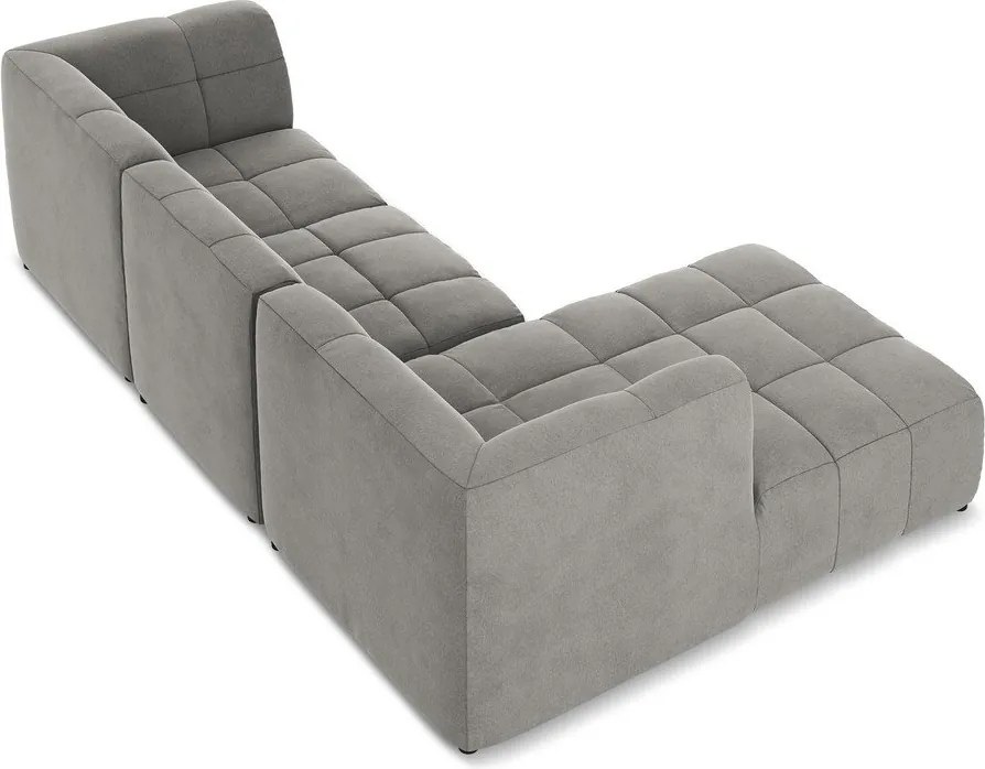 Szary aksamitny narożnik (lewostronny/z szezlongiem) Aloha – Makamii