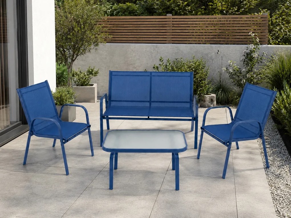 Zestaw mebli ogrodowych Boston 025 - sofa 2-osobowa, 2 fotele, stolik, kolor granatowy