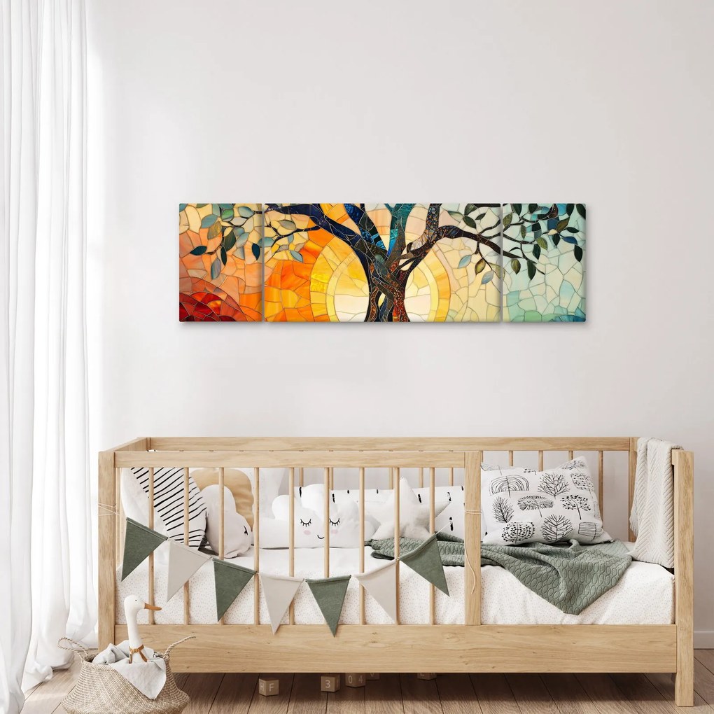 Obraz – Mozaika – słońce i drzewo I. (170x50 cm)