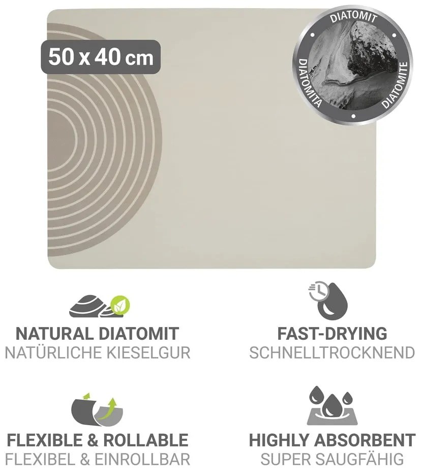 Beżowa gumowa podkładka do naczyń 50x40 cm Dima – Wenko