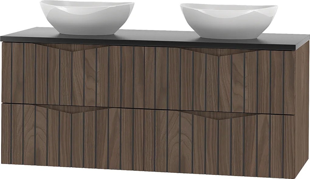 Zestaw Łazienkowy 120cm Szafka z Blatem Umywalka Ryflowane Fronty Dąb Orzech Stella