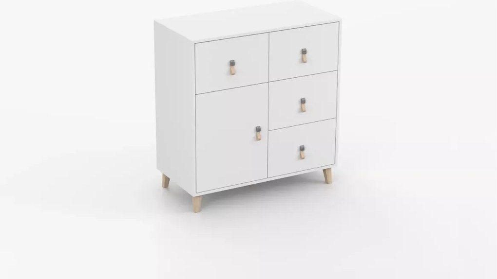 Komoda Wousia 90 cm – 4 szuflady i szafka, biała komoda skandynawska