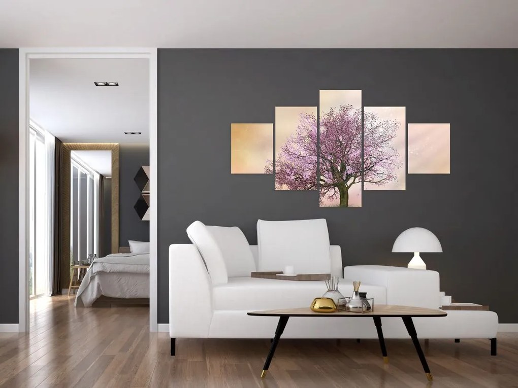 Obraz kwitnącego drzewa na szczycie wzgórza (125x70 cm)