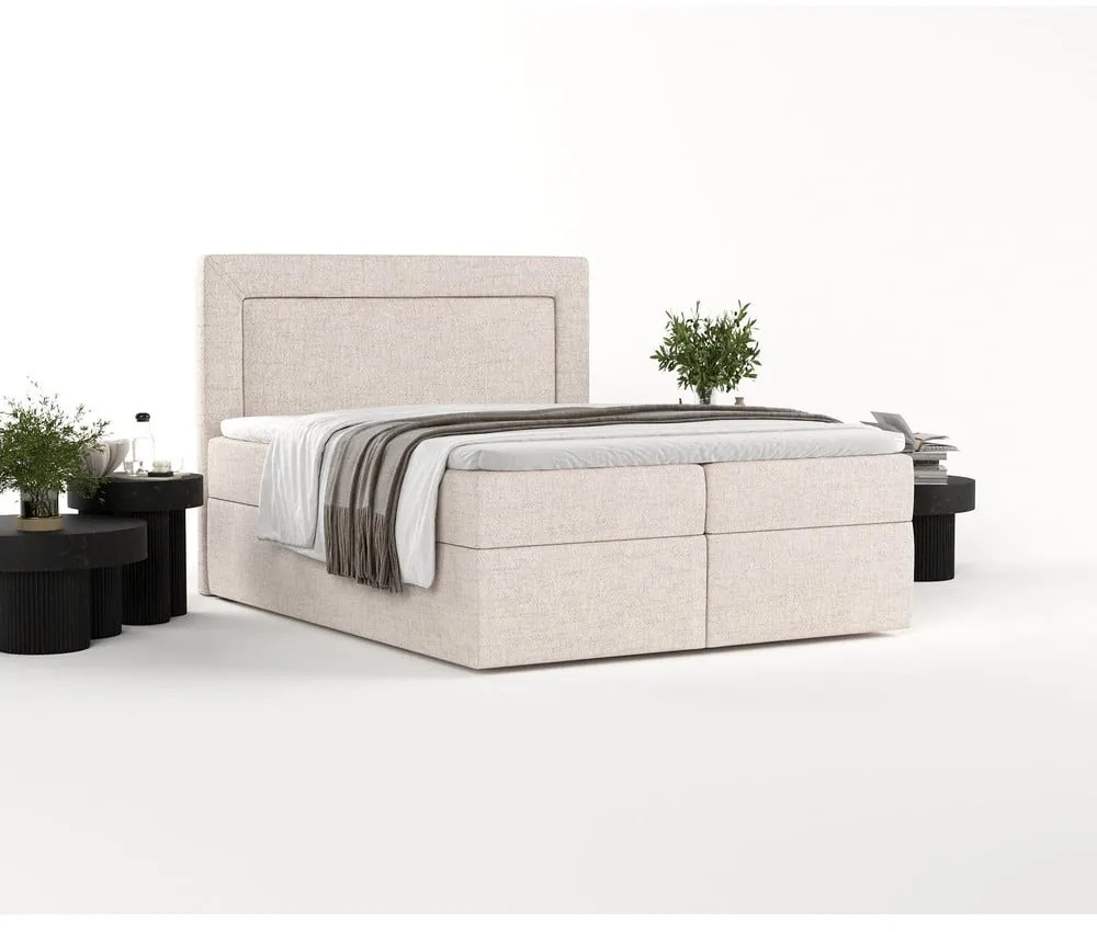 Beżowe łóżko boxspring ze schowkiem 140x200 cm Imagine – Maison de Rêve