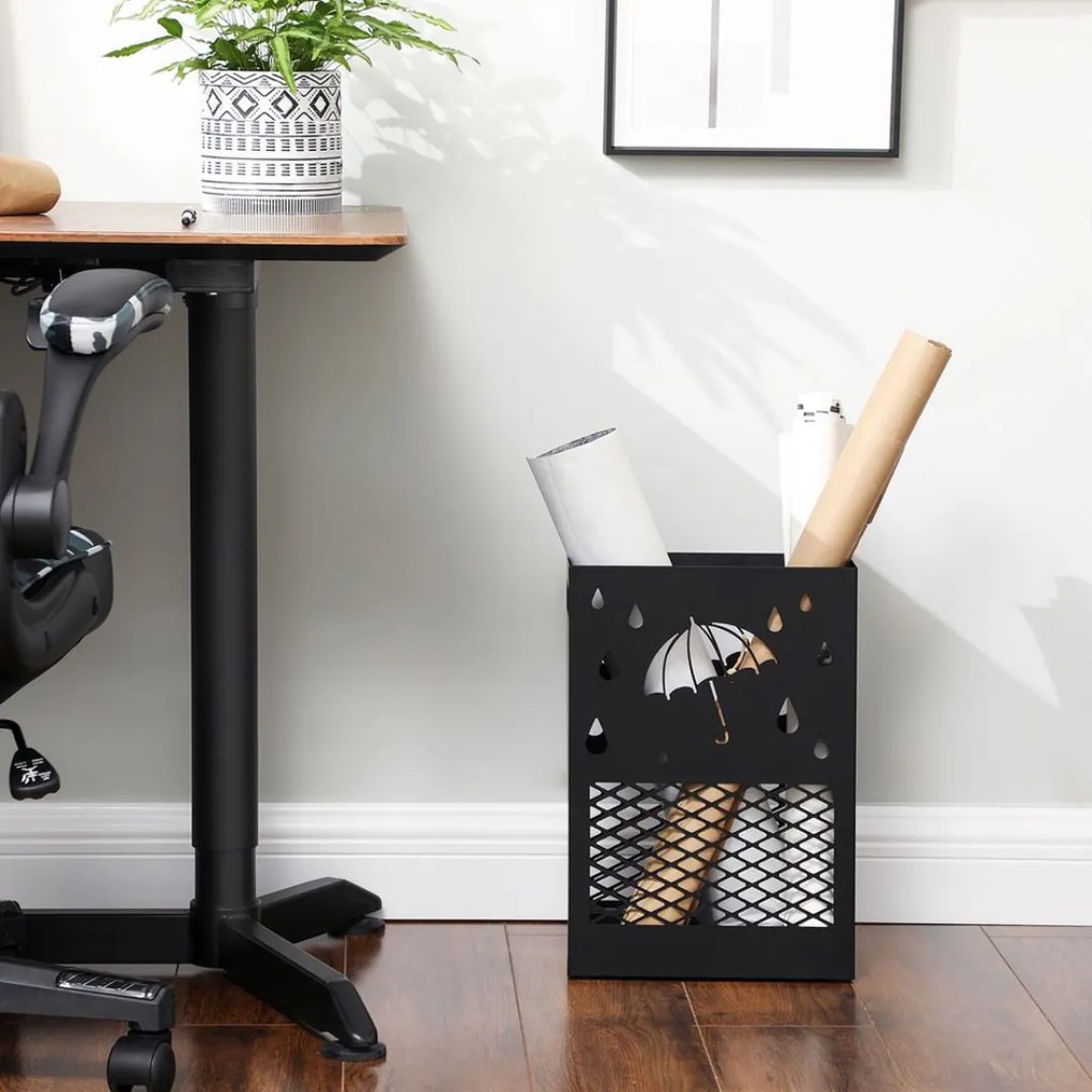Metalowy stojak na parasole RAIN, 28x12x41cm, czarny SongmicsHome