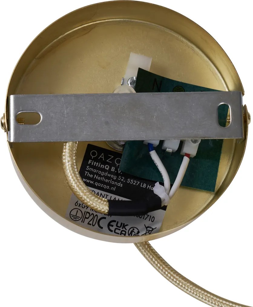 Lampa wisząca w stylu hotelowym, złota z opalowo-białym szkłem, 6-punktowa - Monaco