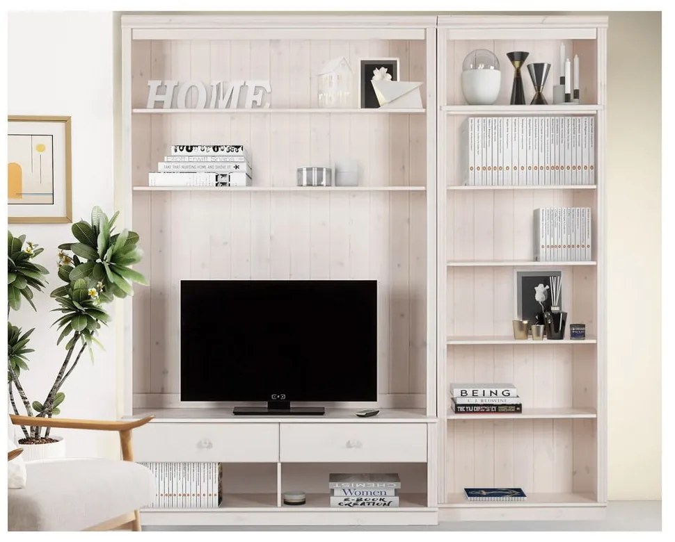 Biały zestaw pod TV z litego drewna sosnowego 214x223 cm Anita – Støraa