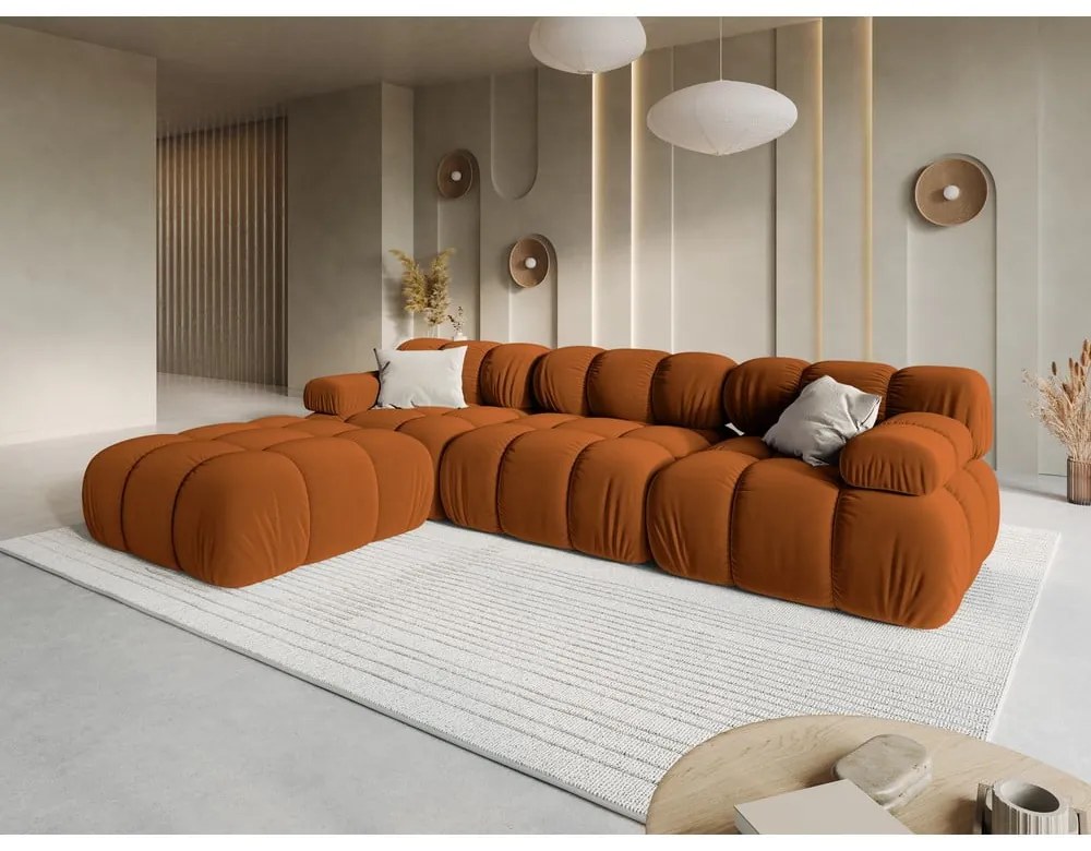 Pomarańczowy aksamitny narożnik Bellis – Micadoni Home