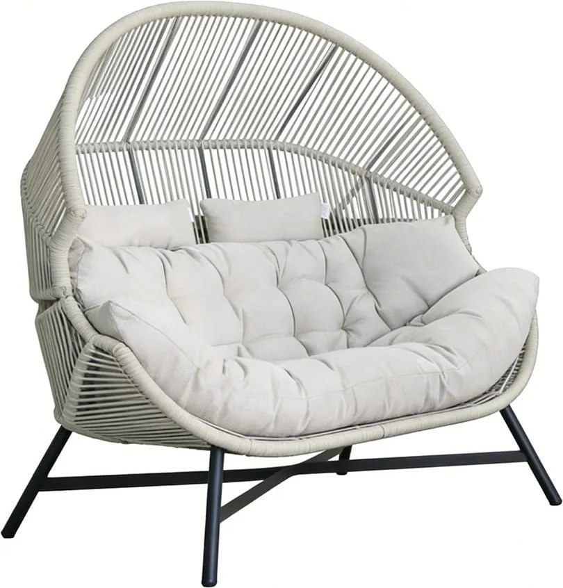 FOTEL OGRODOWY DWUOSOBOWY HOLA BEŻOWY Z PODUSZKAMI