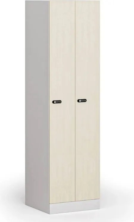 Szafka ubraniowa S1 wąska, 2-drzwiowa, 1850 x 500 x 500 mm, demontaż, zamek mechaniczny z kodem, drzwi laminowane, brzoza