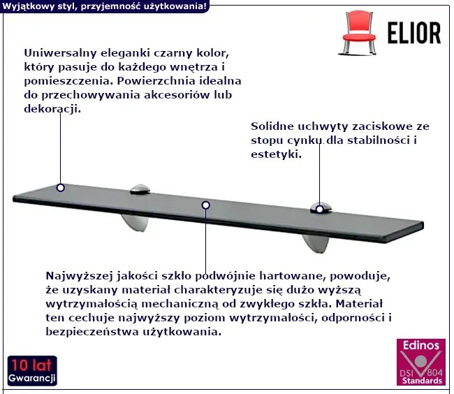 Czarna podwieszana półka szklana 60x20 - Imker