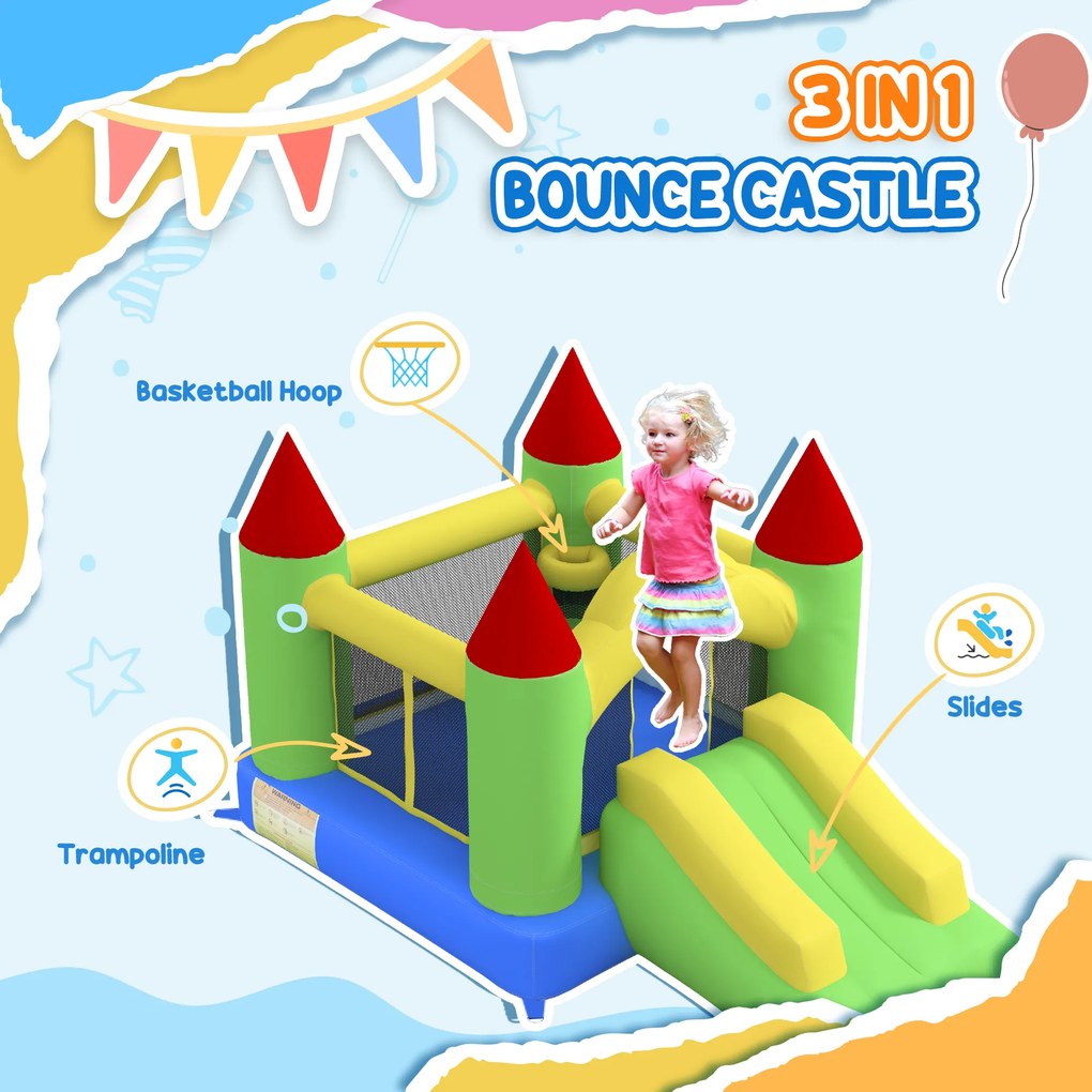 HOMCOM Zamek Skaczący z Zjeżdżalnią i Siatką Bezpieczeństwa, do 100 kg, 3-10 lat, 300x180x160cm