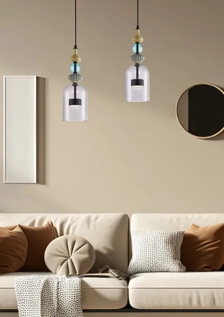 Czarna lampa wisząca ze szklanym kloszem - K396 M3-S51