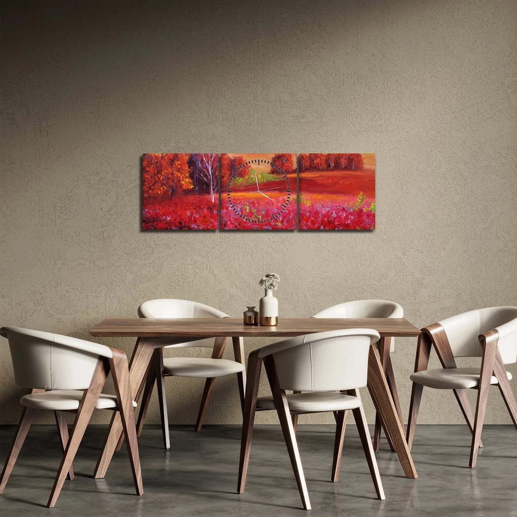 Obraz czerwonego krajobrazu (z zegarem) (90x30 cm)
