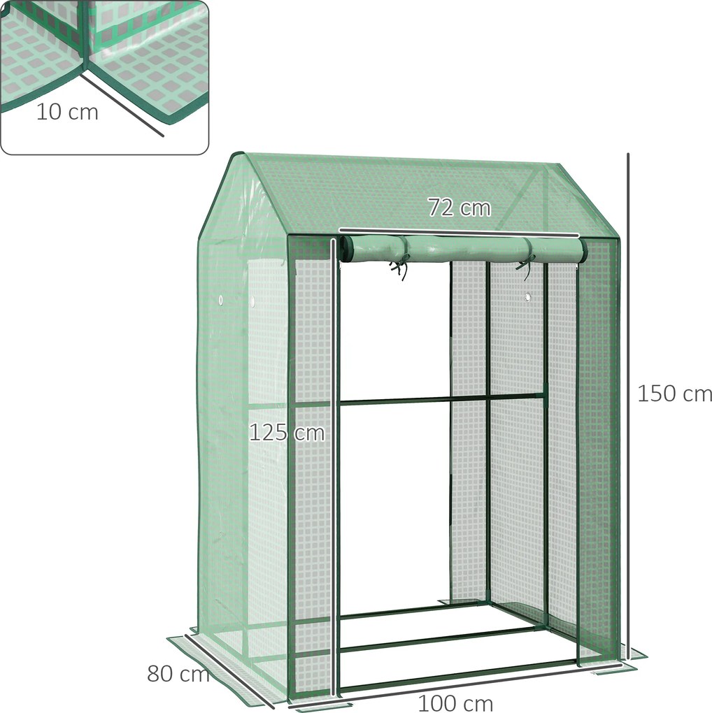 Outsunny Szklarnia / inspekt, odporna na warunki pogodowe, drzwi rolowane, 100 cm x 80 cm x 150 cm, zielona | Aosom PL