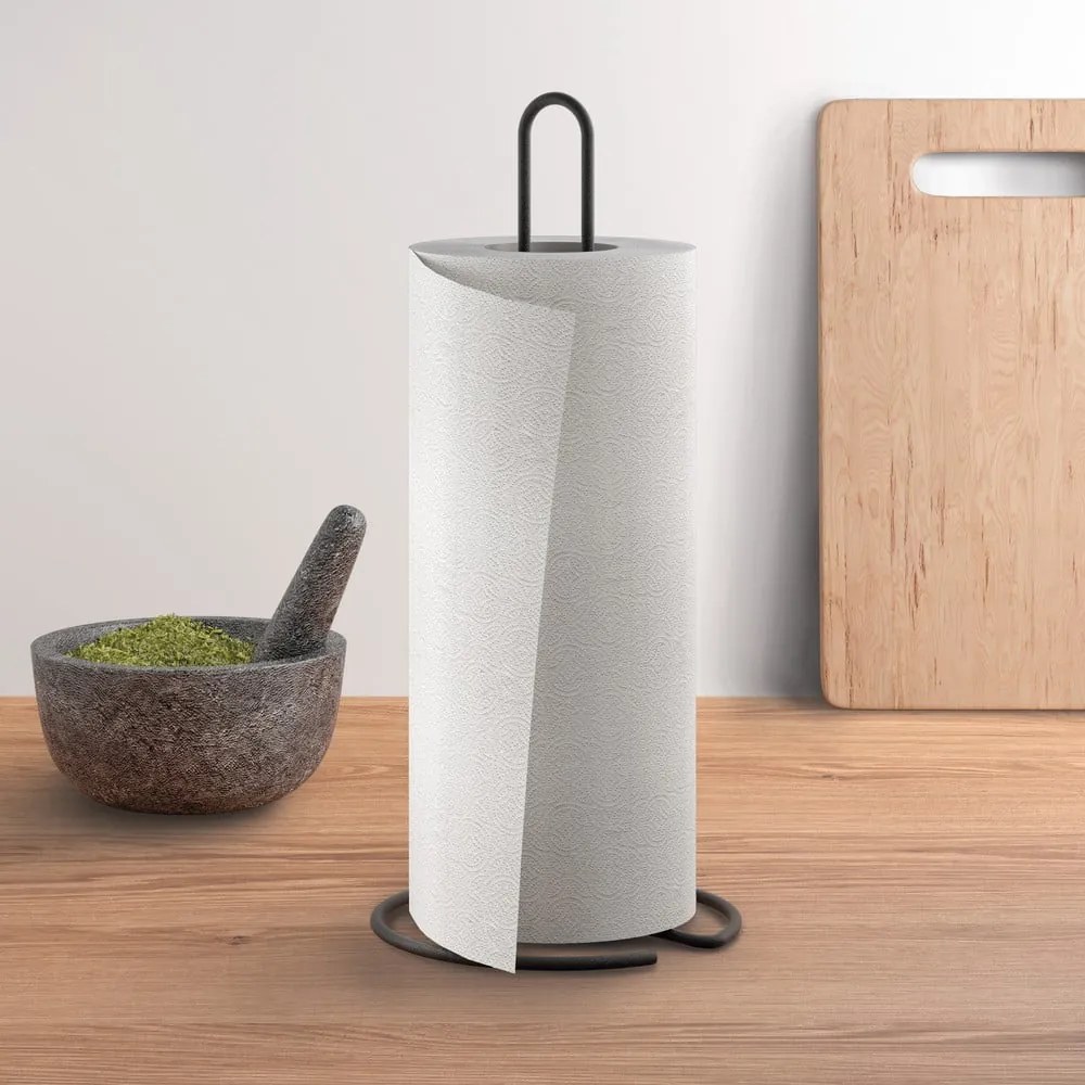 Stalowy stojak na ręczniki papierowe w kolorze matowej czerni ø 14 cm Lava – Metaltex