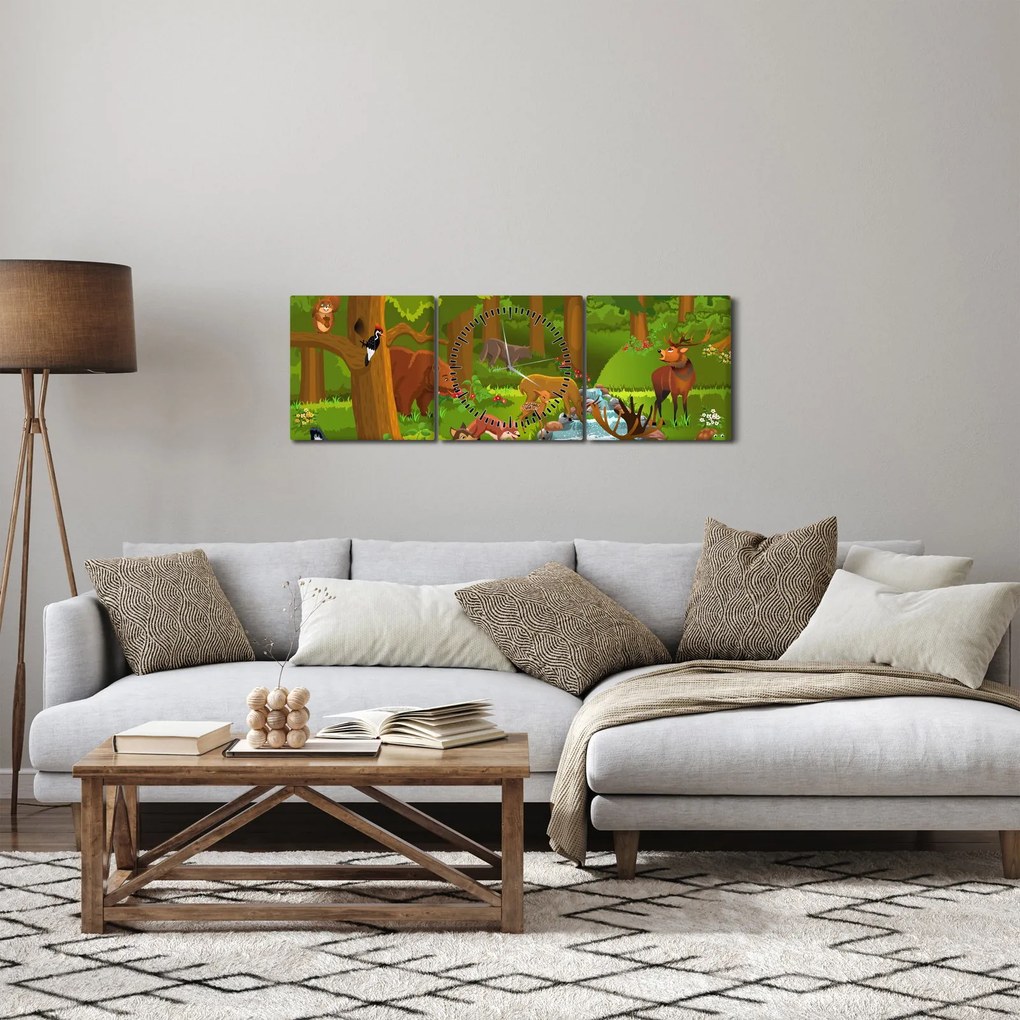Dziecięcy obraz ze zwierzątkami (z zegarem) (90x30 cm)