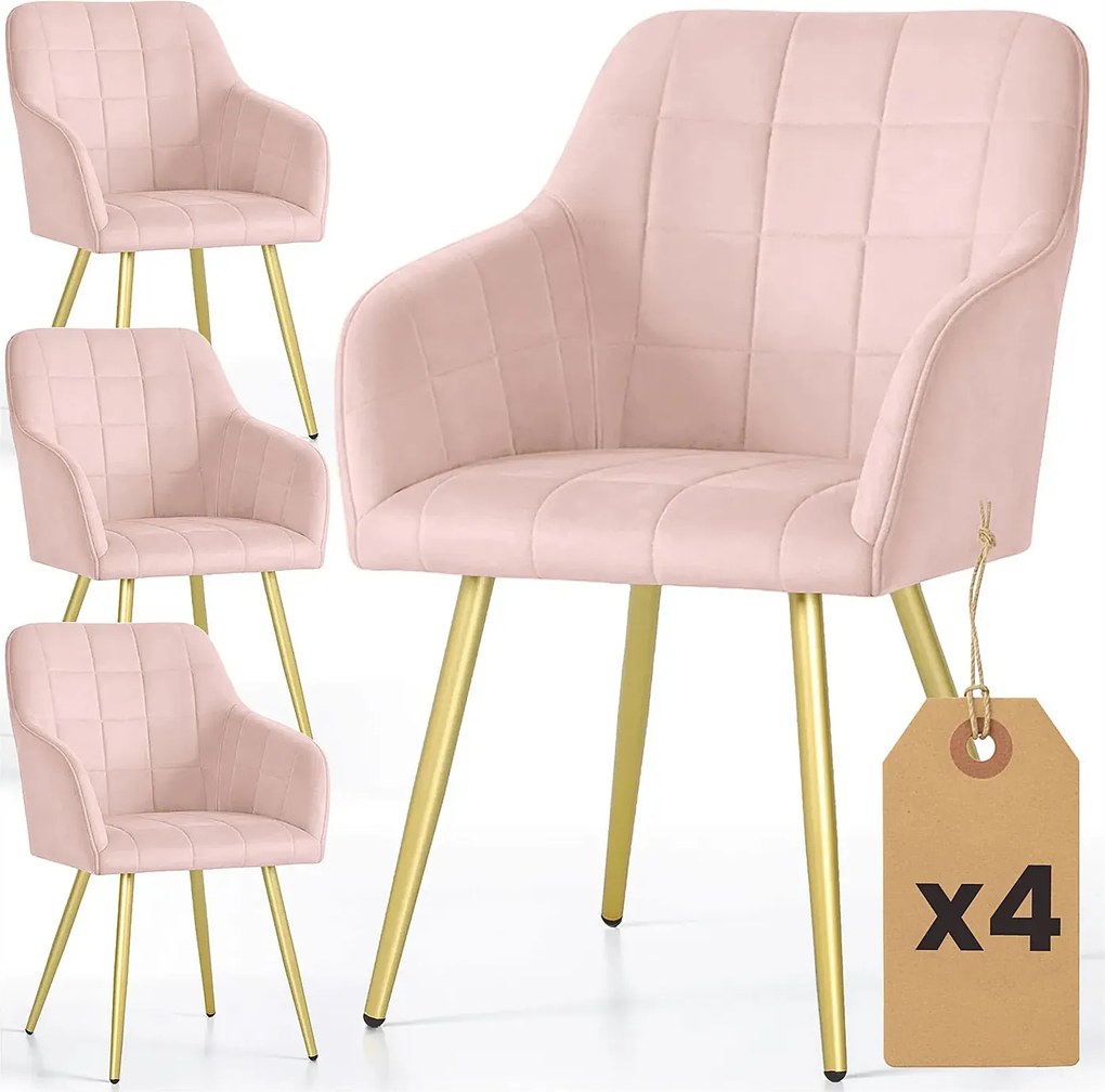 Zestaw 4 różowych krzeseł welurowych glamour F7-K02